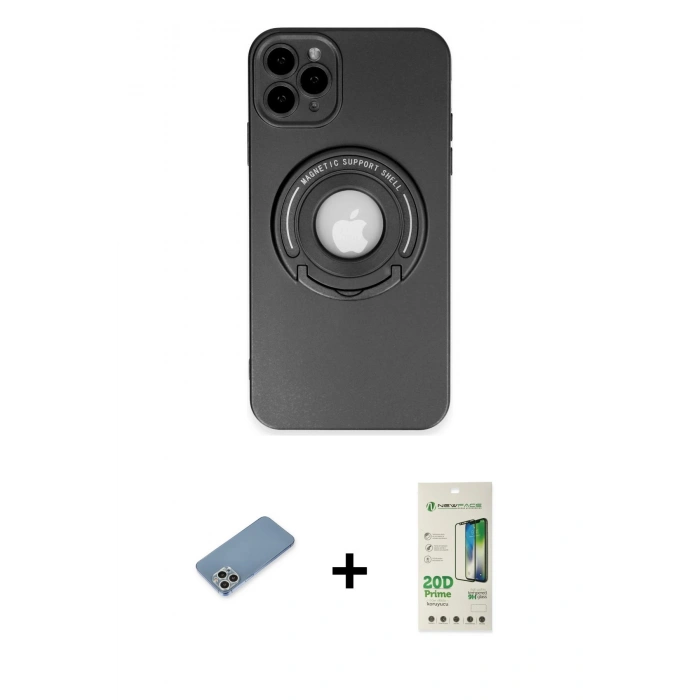 MARSİLYAN™- iPhone 12 Pro Max Kılıf Eksen Klasik Prime - Siyah 20D Premium Cam Ekran Koruyucu + Shine Kamera Lens Koruma Cam - GS