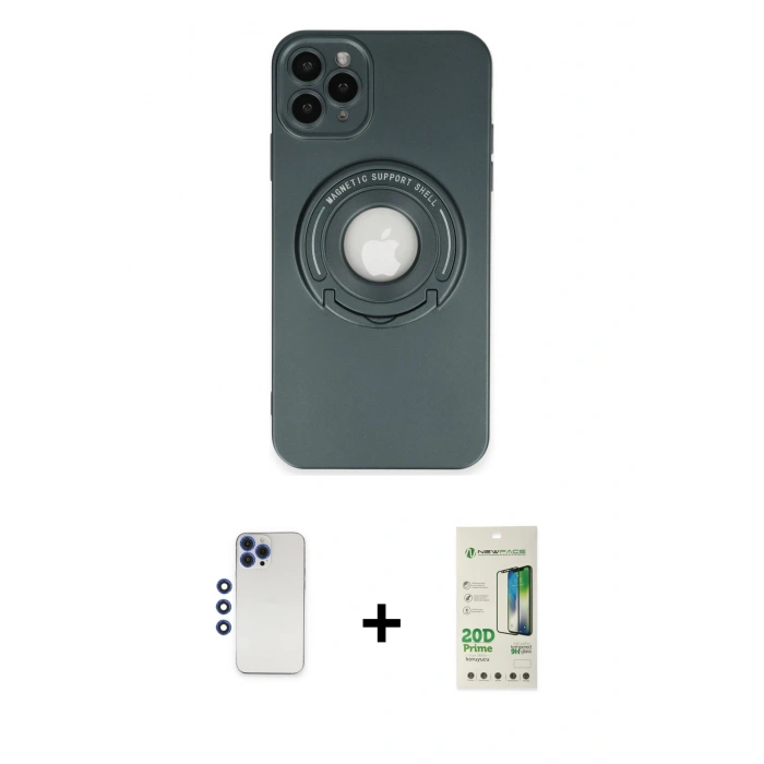 MARSİLYAN™- iPhone 12 Pro Max Kılıf Eksen Klasik Prime - Siyah 20D Premium Cam Ekran Koruyucu + Shine Kamera Lens - LT