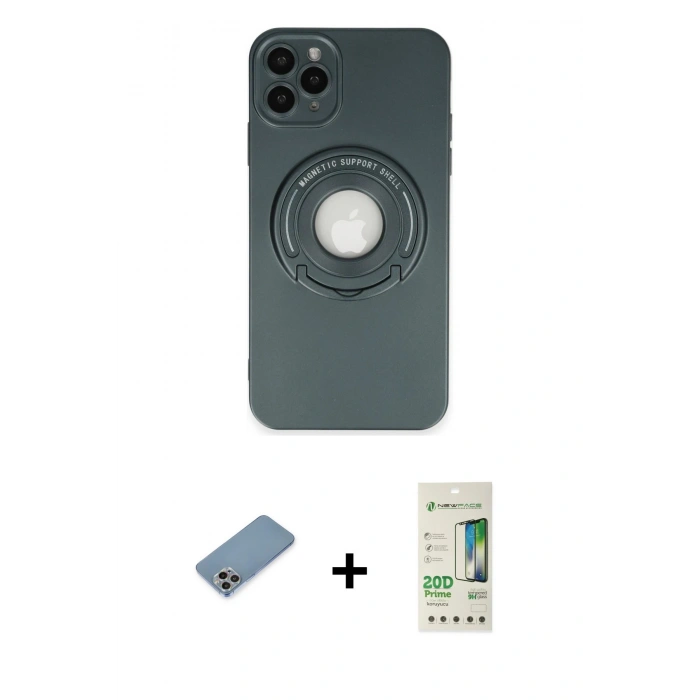 MARSİLYAN™- iPhone 12 Pro Max Kılıf Eksen Klasik Prime - Siyah 20D Premium Cam Ekran Koruyucu + Shine Kamera Lens Koruma Cam - GI