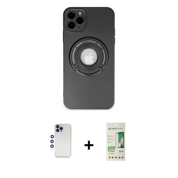 MARSİLYAN™- iPhone 12 Pro Max Kılıf Eksen Klasik Prime - Siyah 20D Premium Cam Ekran Koruyucu + Shine Kamera Lens - LT