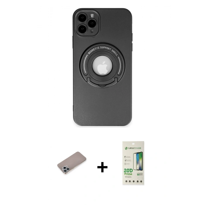 MARSİLYAN™- iPhone 12 Pro Max Kılıf Eksen Klasik Prime - Siyah 20D Premium Cam Ekran Koruyucu + Sierra Blue Shine Kamera Lens Koruma Cam