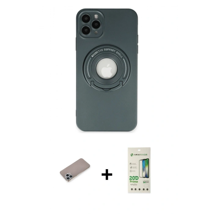 MARSİLYAN™- iPhone 12 Pro Max Kılıf Eksen Klasik Prime - Siyah 20D Premium Cam Ekran Koruyucu + Sierra Blue Shine Kamera Lens Koruma Cam