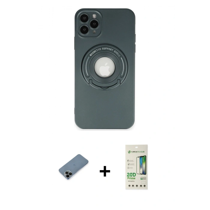 MARSİLYAN™- iPhone 12 Pro Max Kılıf Eksen Klasik Prime - Siyah 20D Premium Cam Ekran Koruyucu + Shine Kamera Lens Koruma Cam - SH