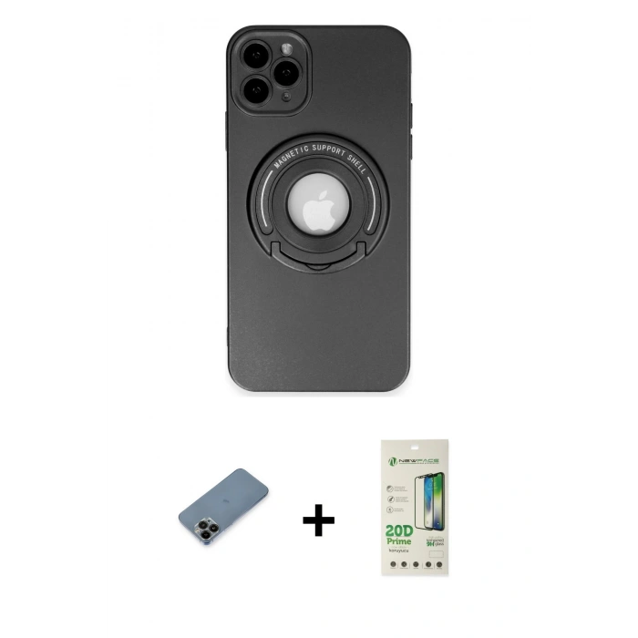 MARSİLYAN™- iPhone 12 Pro Max Kılıf Eksen Klasik Prime - Siyah 20D Premium Cam Ekran Koruyucu + Shine Kamera Lens Koruma Cam - SH