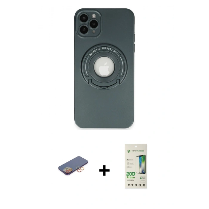 MARSİLYAN™- iPhone 12 Pro Max Kılıf Eksen Klasik Prime - Siyah 20D Premium Cam Ekran Koruyucu + Renkli Kamera Lens Koruma Cam - TU