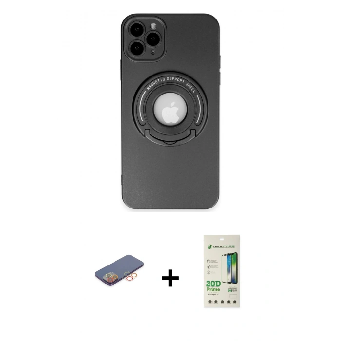 MARSİLYAN™- iPhone 12 Pro Max Kılıf Eksen Klasik Prime - Siyah 20D Premium Cam Ekran Koruyucu + Renkli Kamera Lens Koruma Cam - TU
