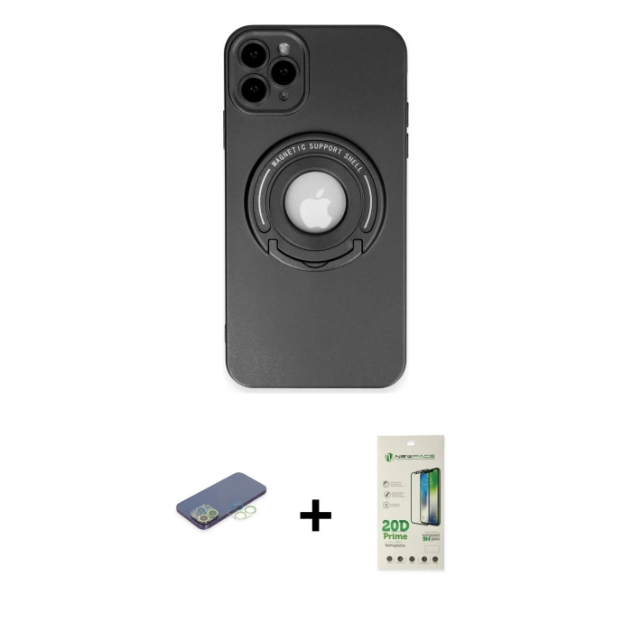 MARSİLYAN™- iPhone 12 Pro Max Kılıf Eksen Klasik Prime - Siyah 20D Premium Cam Ekran Koruyucu + Yeşil Renkli Kamera Lens Koruma Cam