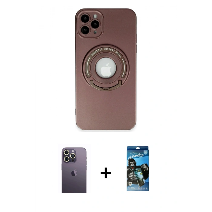 MARSİLYAN™- iPhone 12 Pro Max Kılıf Eksen Klasik Prime - Siyah 34D Izgaralı Cam + Neon Fosforlu Kamera Lens - BZ