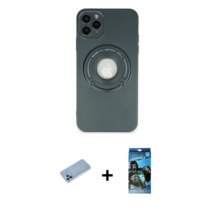 MARSİLYAN™- iPhone 12 Pro Max Kılıf Eksen Klasik Prime - Siyah 34D Izgaralı Cam + Shine Kamera Lens Koruma Cam - MI
