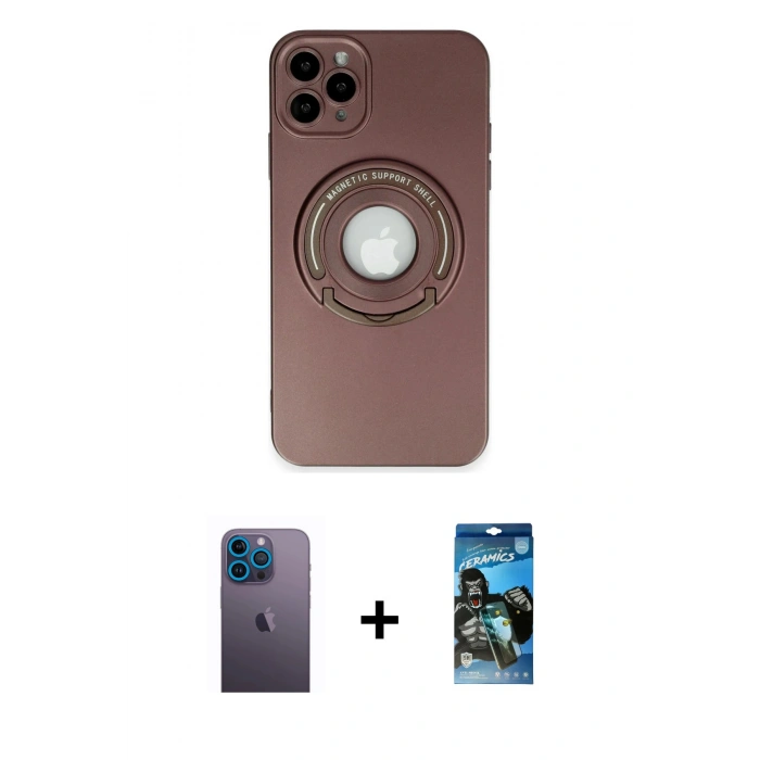 MARSİLYAN™- iPhone 12 Pro Max Kılıf Eksen Klasik Prime - Siyah 34D Izgaralı Cam + Neon Fosforlu Kamera Lens - MI