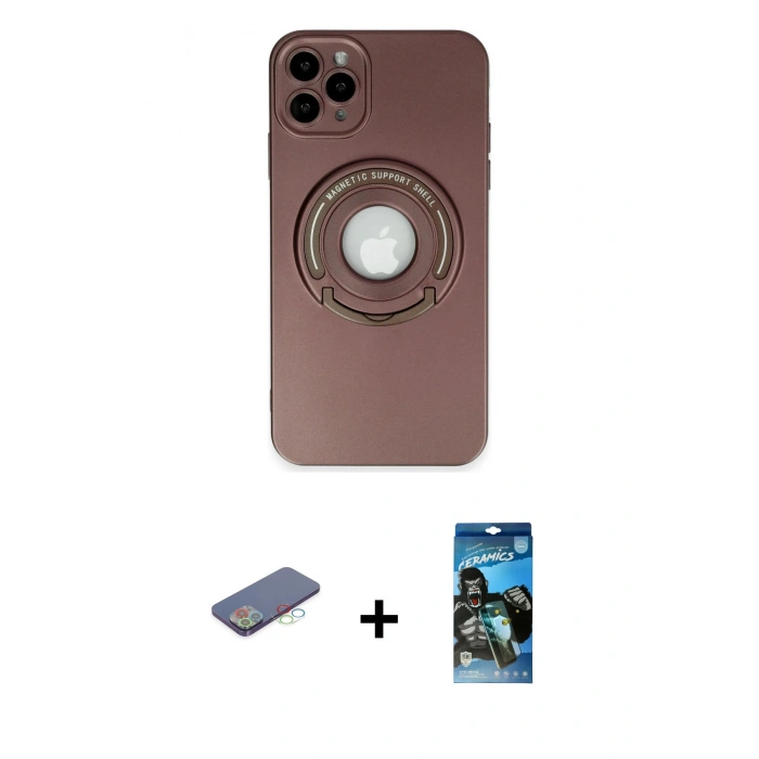 MARSİLYAN™- iPhone 12 Pro Max Kılıf Eksen Klasik Prime - Siyah 34D Izgaralı Cam + Renkli Kamera Lens Koruma Cam - MI
