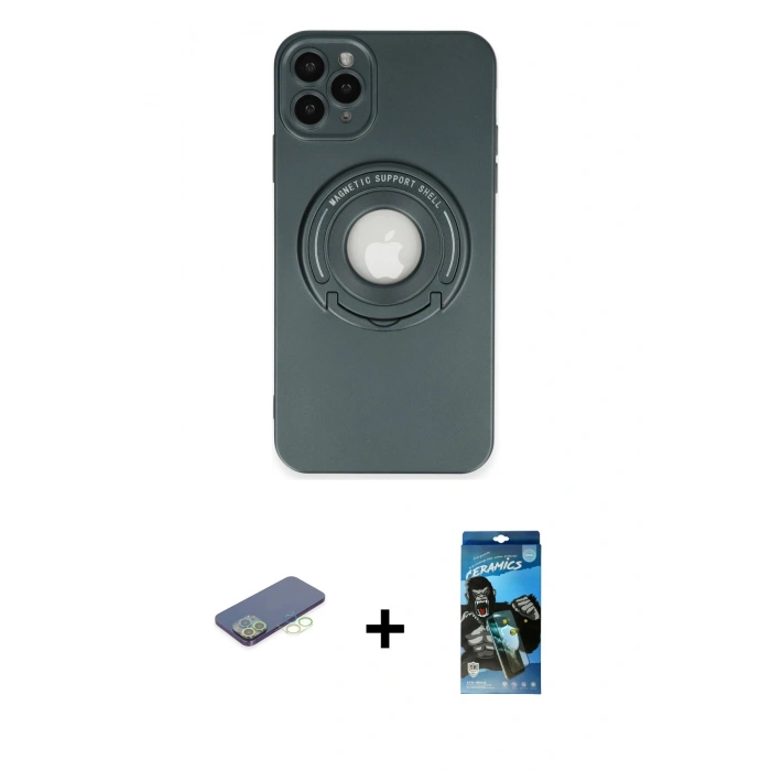 MARSİLYAN™- iPhone 12 Pro Max Kılıf Eksen Klasik Prime - Siyah 34D Izgaralı Cam + Renkli Kamera Lens Koruma Cam - YL