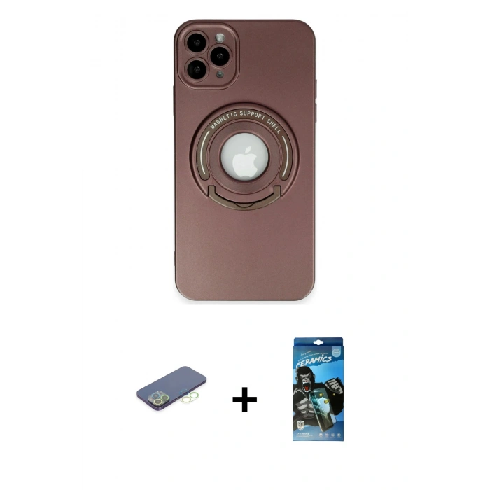 MARSİLYAN™- iPhone 12 Pro Max Kılıf Eksen Klasik Prime - Siyah 34D Izgaralı Cam + Renkli Kamera Lens Koruma Cam - YL