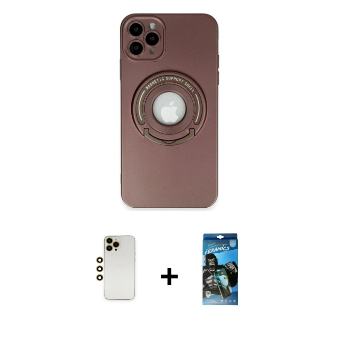 MARSİLYAN™- iPhone 12 Pro Max Kılıf Eksen Klasik Prime - Siyah 34D Izgaralı Cam + Shine Kamera Lens - GD