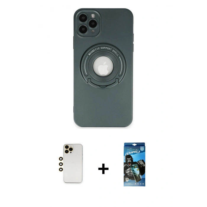 MARSİLYAN™- iPhone 12 Pro Max Kılıf Eksen Klasik Prime - Siyah 34D Izgaralı Cam + Shine Kamera Lens - GD