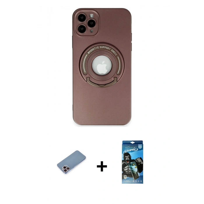 MARSİLYAN™- iPhone 12 Pro Max Kılıf Eksen Klasik Prime - Siyah 34D Izgaralı Cam + Shine Kamera Lens Koruma Cam - PE
