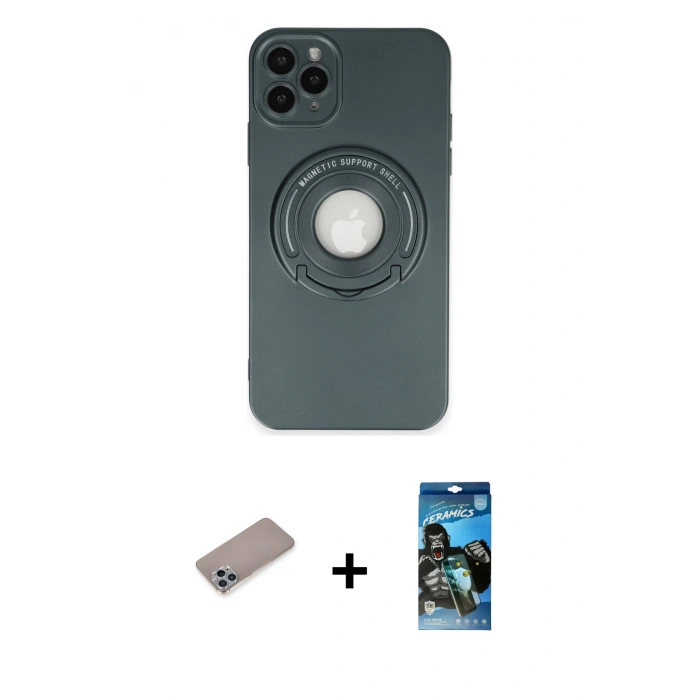 MARSİLYAN™- iPhone 12 Pro Max Kılıf Eksen Klasik Prime - Siyah 34D Izgaralı Cam + Shine Kamera Lens Koruma Cam - SABE