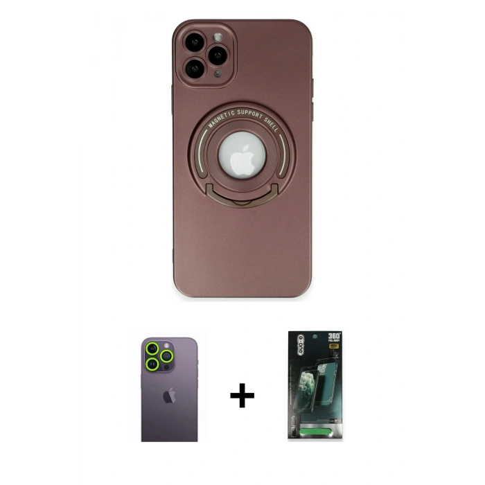 MARSİLYAN™- iPhone 12 Pro Max Kılıf Eksen Klasik Prime - Siyah 360 Mat Full Body Arka Koruyucu + Neon Fosforlu Kamera Lens - YL