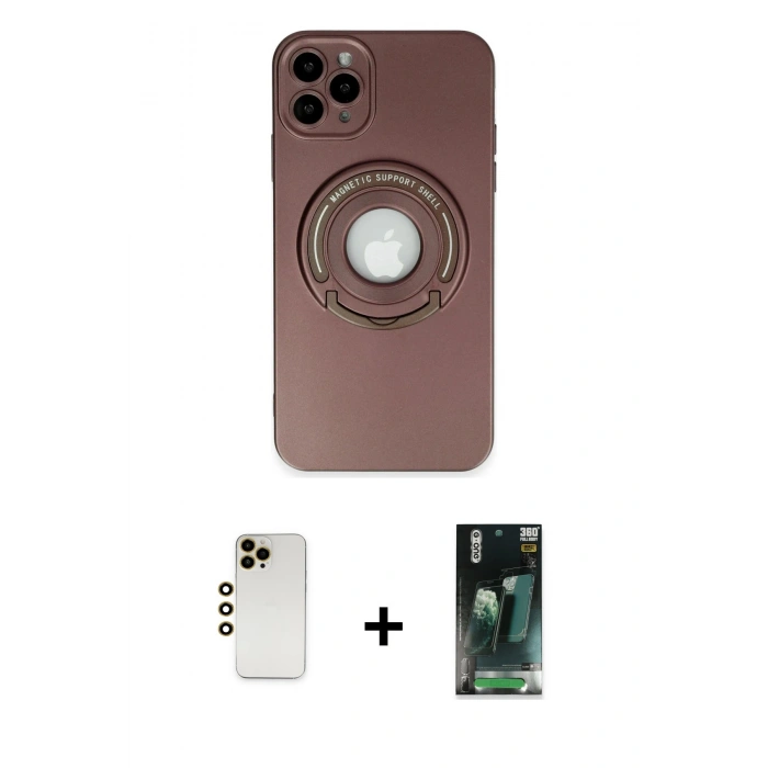 MARSİLYAN™- iPhone 12 Pro Max Kılıf Eksen Klasik Prime - Siyah 360 Mat Full Body Arka Koruyucu + Shine Kamera Lens - GD