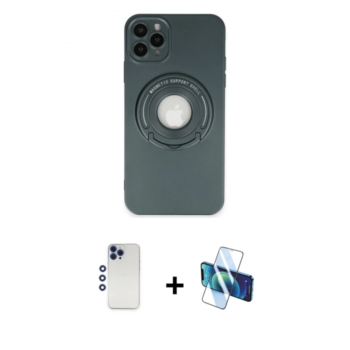 MARSİLYAN™- iPhone 12 Pro Max Kılıf Eksen Klasik Prime - Siyah 3D Antistatik Cam Ekran Koruyucu + Shine Kamera Lens - LT
