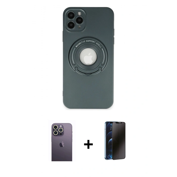 MARSİLYAN™- iPhone 12 Pro Max Kılıf Eksen Klasik Prime - Siyah 3D Antistatik Hayalet Cam Ekran Koruyucu + Neon Fosforlu Kamera Lens - BZ