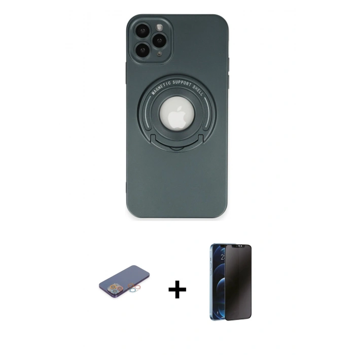 MARSİLYAN™- iPhone 12 Pro Max Kılıf Eksen Klasik Prime - Siyah 3D Antistatik Hayalet Cam Ekran Koruyucu + Renkli Kamera Lens Koruma Cam - PE