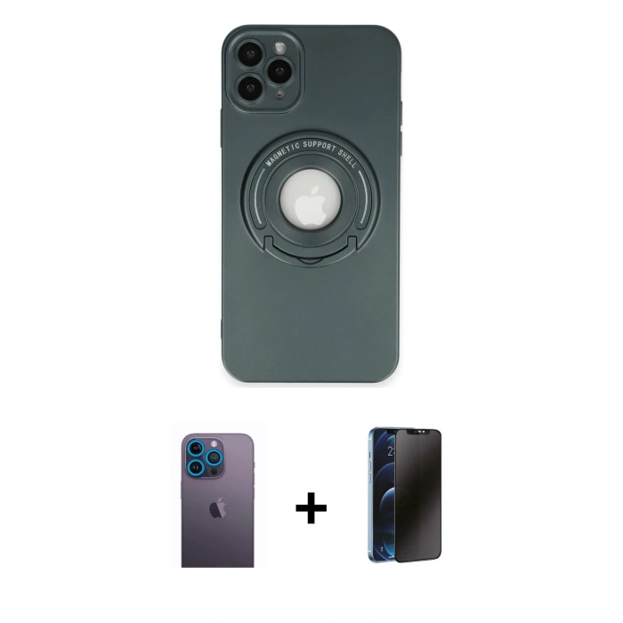 MARSİLYAN™- iPhone 12 Pro Max Kılıf Eksen Klasik Prime - Siyah 3D Antistatik Hayalet Cam Ekran Koruyucu + Neon Fosforlu Kamera Lens - MI