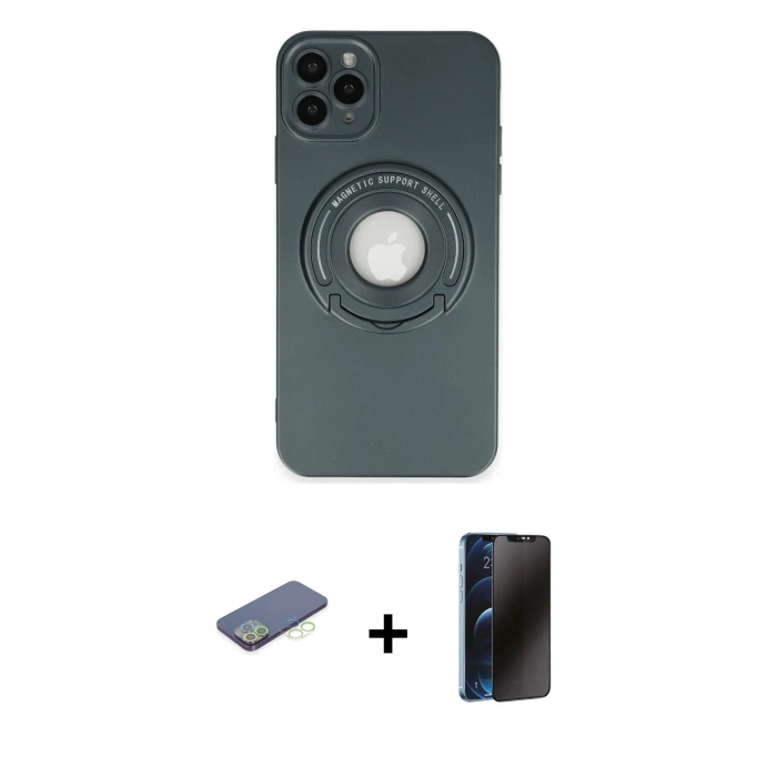 MARSİLYAN™- iPhone 12 Pro Max Kılıf Eksen Klasik Prime - Siyah 3D Antistatik Hayalet Cam Ekran Koruyucu + Renkli Kamera Lens Koruma Cam - YL