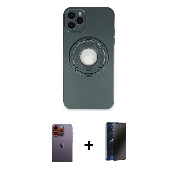 MARSİLYAN™- iPhone 12 Pro Max Kılıf Eksen Klasik Prime - Siyah 3D Antistatik Hayalet Cam Ekran Koruyucu + Neon Fosforlu Kamera Lens - TU