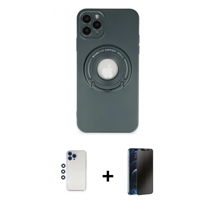 MARSİLYAN™- iPhone 12 Pro Max Kılıf Eksen Klasik Prime - Siyah 3D Antistatik Hayalet Cam Ekran Koruyucu + Shine Kamera Lens - LT