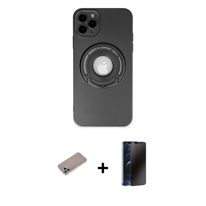 MARSİLYAN™- iPhone 12 Pro Max Kılıf Eksen Klasik Prime - Siyah 3D Antistatik Hayalet Cam Ekran Koruyucu + Shine Kamera Lens Koruma Cam - SABE