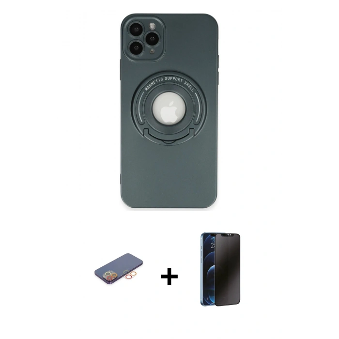 MARSİLYAN™- iPhone 12 Pro Max Kılıf Eksen Klasik Prime - Siyah 3D Antistatik Hayalet Cam Ekran Koruyucu + Renkli Kamera Lens Koruma Cam - TU