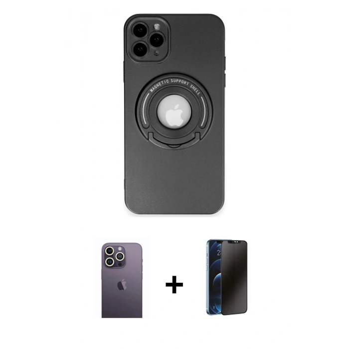 MARSİLYAN™- iPhone 12 Pro Max Kılıf Eksen Klasik Prime - Siyah 3D Antistatik Hayalet Cam Ekran Koruyucu + Neon Fosforlu Kamera Lens - BZ