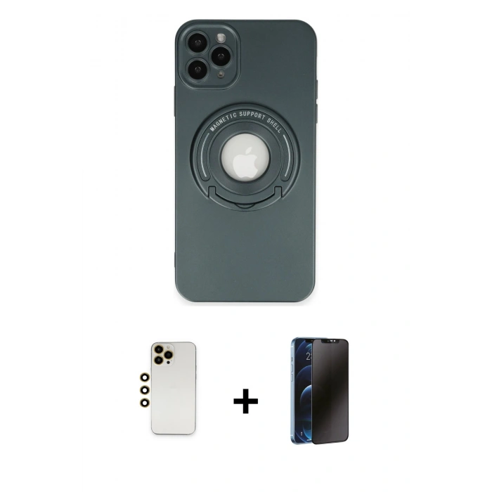 MARSİLYAN™- iPhone 12 Pro Max Kılıf Eksen Klasik Prime - Siyah 3D Antistatik Hayalet Cam Ekran Koruyucu + Gold Shine Kamera Lens