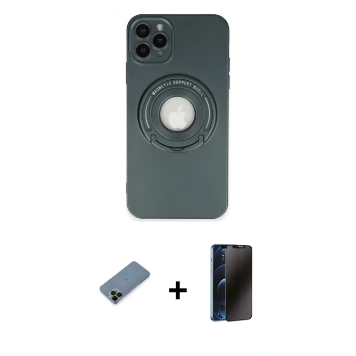 MARSİLYAN™- iPhone 12 Pro Max Kılıf Eksen Klasik Prime - Siyah 3D Antistatik Hayalet Cam Ekran Koruyucu + Shine Kamera Lens Koruma Cam - SH