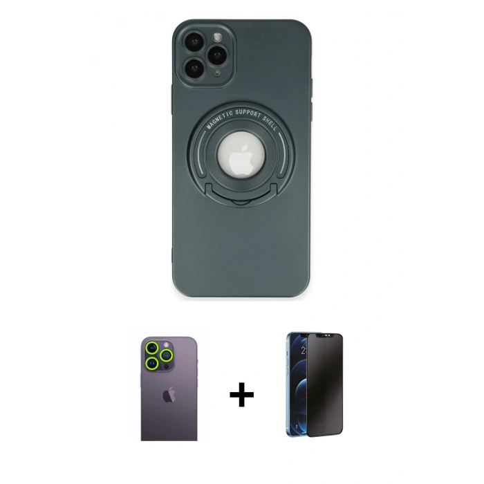 MARSİLYAN™- iPhone 12 Pro Max Kılıf Eksen Klasik Prime - Siyah 3D Antistatik Hayalet Cam Ekran Koruyucu + Neon Fosforlu Kamera Lens - YL
