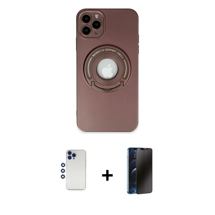 MARSİLYAN™- iPhone 12 Pro Max Kılıf Eksen Klasik Prime - Siyah 3D Antistatik Hayalet Cam Ekran Koruyucu + Shine Kamera Lens - LT