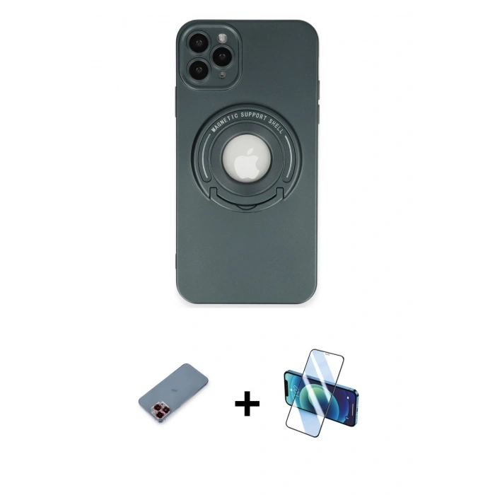 MARSİLYAN™- iPhone 12 Pro Max Kılıf Eksen Klasik Prime - Siyah 3D Antistatik Seramik Nano Ekran Koruyucu + Metal Kamera Lens Koruma Cam - KI