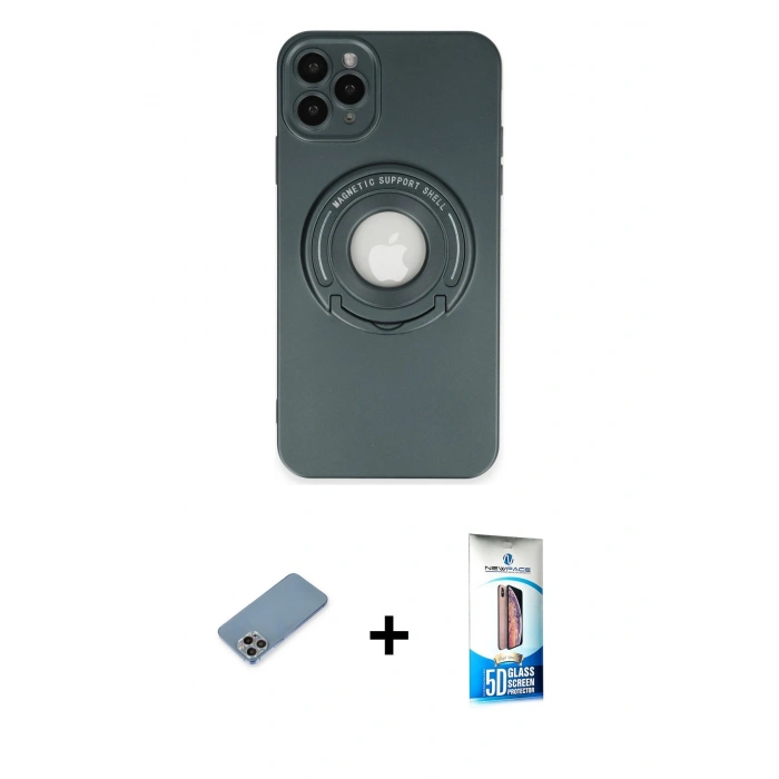 MARSİLYAN™- iPhone 12 Pro Max Kılıf Eksen Klasik Prime - Siyah 5D Eko Cam Ekran Koruyucu + Shine Kamera Lens Koruma Cam - GI