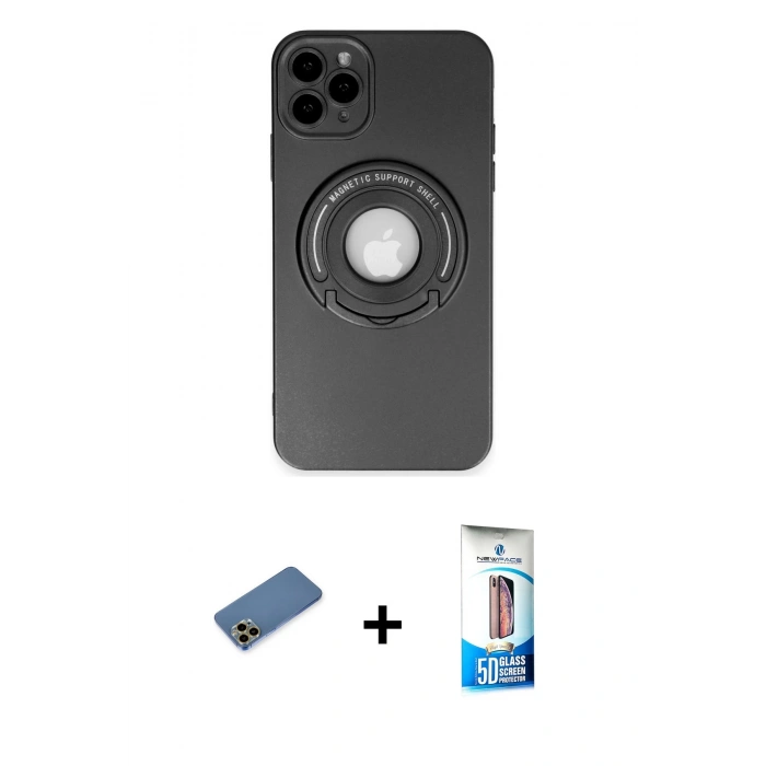 MARSİLYAN™- iPhone 12 Pro Max Kılıf Eksen Klasik Prime - Siyah 5D Eko Cam Ekran Koruyucu + Shine Kamera Lens Koruma Cam - GD