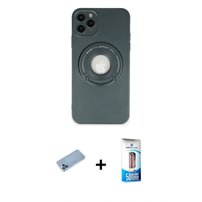 MARSİLYAN™- iPhone 12 Pro Max Kılıf Eksen Klasik Prime - Siyah 5D Eko Cam Ekran Koruyucu + Shine Kamera Lens Koruma Cam - MI