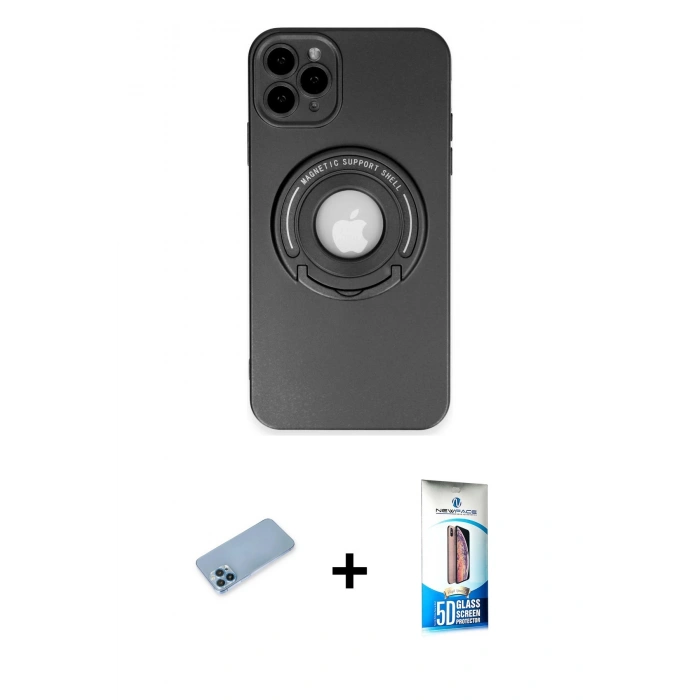 MARSİLYAN™- iPhone 12 Pro Max Kılıf Eksen Klasik Prime - Siyah 5D Eko Cam Ekran Koruyucu + Shine Kamera Lens Koruma Cam - MI