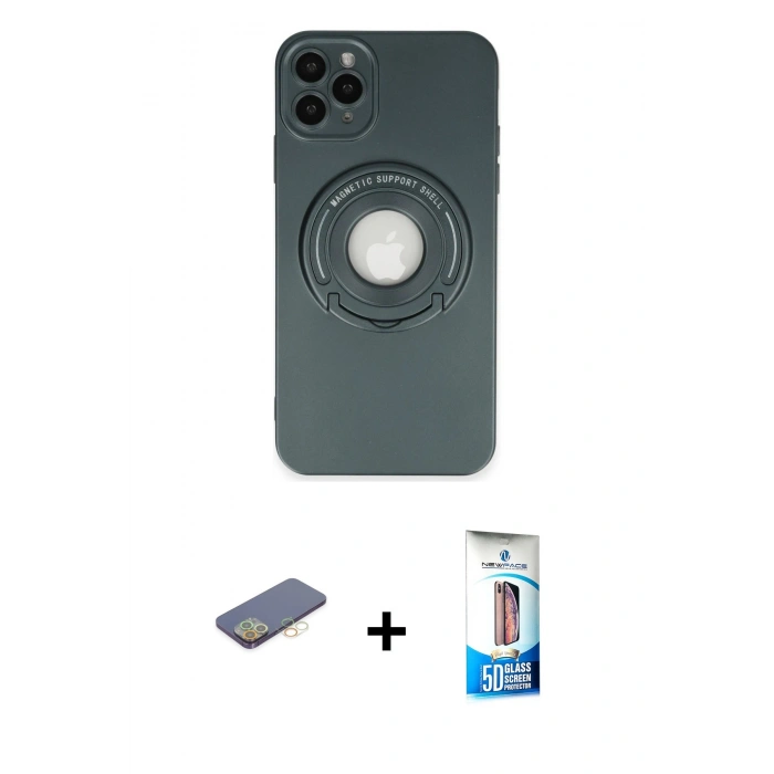 MARSİLYAN™- iPhone 12 Pro Max Kılıf Eksen Klasik Prime - Siyah 5D Eko Cam Ekran Koruyucu + Renkli Kamera Lens Koruma Cam - SI