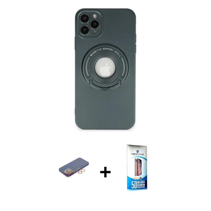 MARSİLYAN™- iPhone 12 Pro Max Kılıf Eksen Klasik Prime - Siyah 5D Eko Cam Ekran Koruyucu + Renkli Kamera Lens Koruma Cam - TU