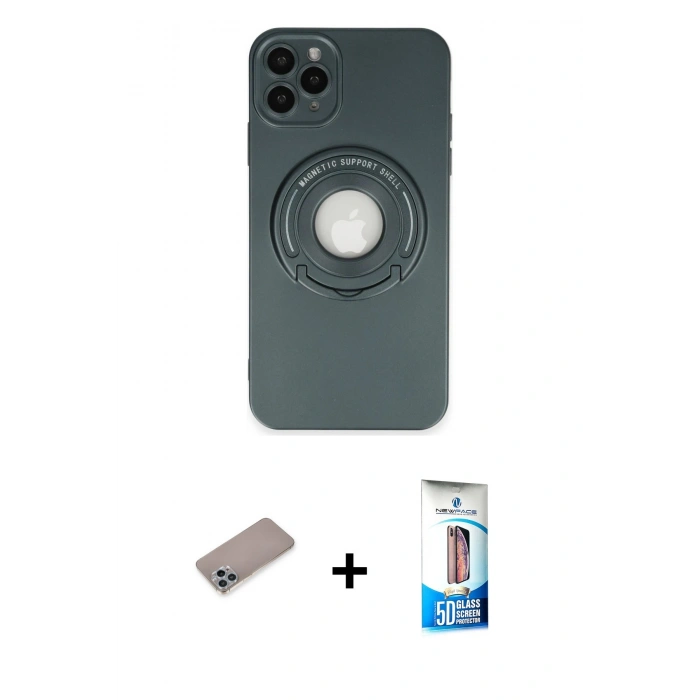 MARSİLYAN™- iPhone 12 Pro Max Kılıf Eksen Klasik Prime - Siyah 5D Eko Cam Ekran Koruyucu + Shine Kamera Lens Koruma Cam - SABE