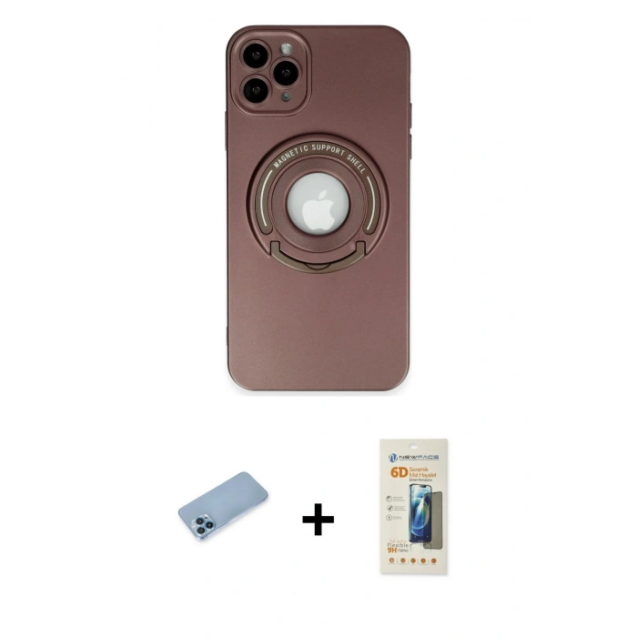 MARSİLYAN™- iPhone 12 Pro Max Kılıf Eksen Klasik Prime - Siyah 6D Mat Seramik Hayalet Nano Ekran Koruyucu + Shine Kamera Lens Koruma Cam - MI