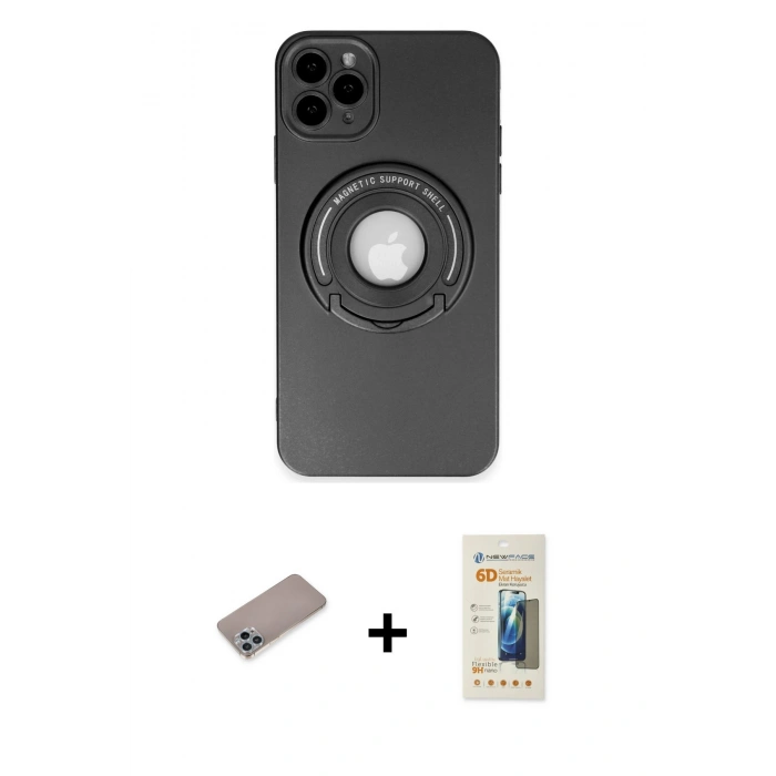 MARSİLYAN™- iPhone 12 Pro Max Kılıf Eksen Klasik Prime - Siyah 6D Mat Seramik Hayalet Nano Ekran Koruyucu + Shine Kamera Lens Koruma Cam - SABE