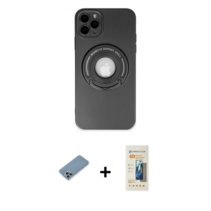 MARSİLYAN™- iPhone 12 Pro Max Kılıf Eksen Klasik Prime - Siyah 6D Mat Seramik Hayalet Nano Ekran Koruyucu + Shine Kamera Lens Koruma Cam - GI