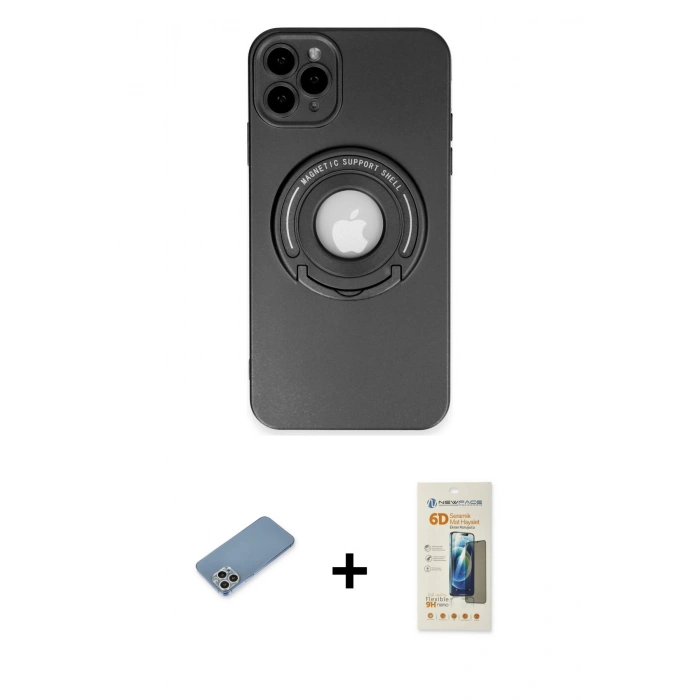 MARSİLYAN™- iPhone 12 Pro Max Kılıf Eksen Klasik Prime - Siyah 6D Mat Seramik Hayalet Nano Ekran Koruyucu + Shine Kamera Lens Koruma Cam - GS
