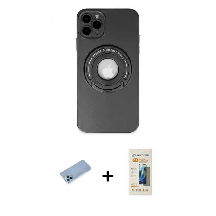 MARSİLYAN™- iPhone 12 Pro Max Kılıf Eksen Klasik Prime - Siyah 6D Mat Seramik Hayalet Nano Ekran Koruyucu + Shine Kamera Lens Koruma Cam - MI